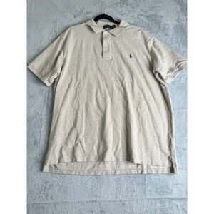Polo Ralph Lauren Polo Shirt Mens 2XL Beige Classic Fit Preppy Casual Brown Pony